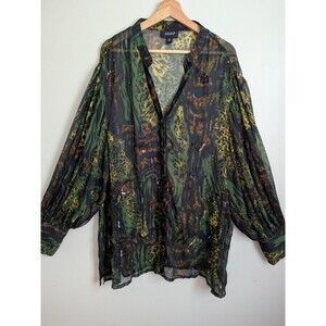 Ashro 3XL Sheer Chiffon Balloon Sleeve Tunic Top Leopard Sequin Resort Plus Sz